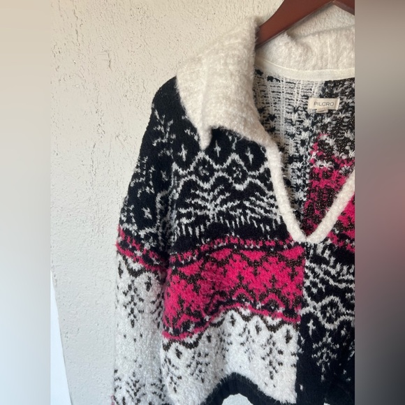 Anthropologie Pilcro V-Neck Fuzzy Printed Popover Sweater - Picture 7 of 15